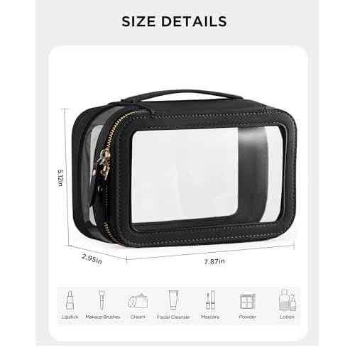 Medium Clear Makeup Bag for Women, Portable Travel Makeup Bag Organizer Waterproof Toiletry Bag Cute Makeup Bags Cosmetic Bag Makeup Pouch, Black