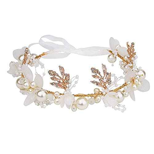 Didder Flower Tiara for Girls and Women - Headband Headpiece Crown with Crystal Pearl Hair Vine - Wedding Hair Accessories for Bride