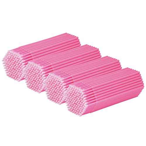 tifanso 400PCS Micro Cotton Swabs, Disposable Eyelash Microswabs for Eyelash Extensions, Lash Brush Applicators Pink(Head Diameter: 2.0mm)