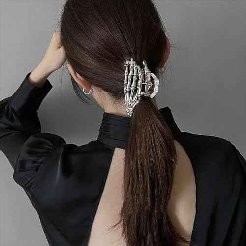 3 Pack Gothic Hair Clips Ghost Hand Hair Claw Clips Metal Skeleton Hair Halloween Accessories for Thick Hair Thin Hair for Women and Girls Cosplay
