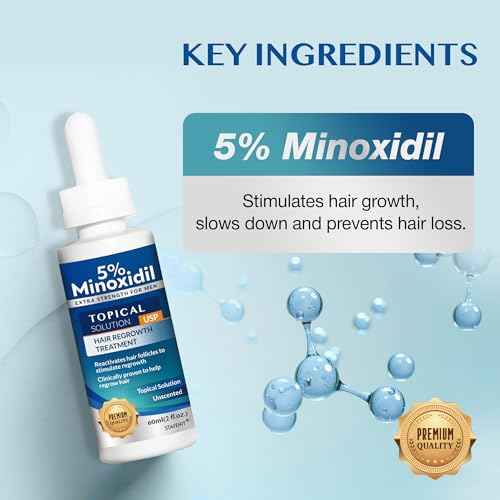 5% Minoxidil Hair Growth for Men and Women: Extra Strength Beard Regrowth Treatment Serum with Minoxidil and Biotin for Thinning Hair Loss to Grow Thicker Fuller 60ml 3 Bottles