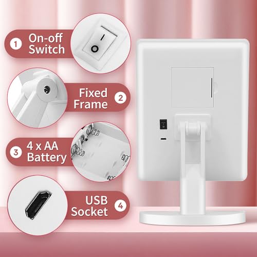 KOOKIN Lighted Vanity Makeup Mirror 16 Led Lights 180 Degree Rotation Lighted Mirror Touch Screen Adjusted Brightness Desk Mirrors USB Dual Supply Bathroom Beauty Cosmetic Mirrors (White)