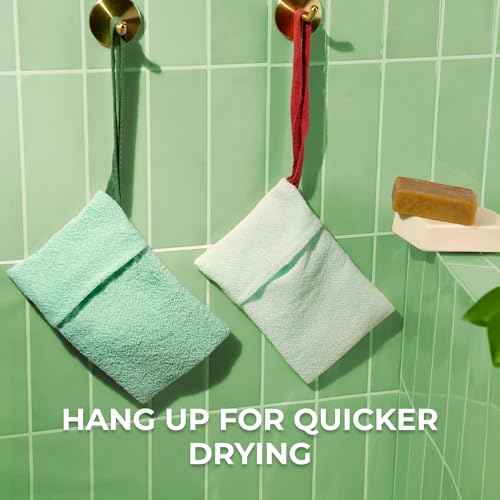 ZOMCHI 2 Pieces Bar Soap Saver Bags with Different Roughness, Exfoliating Soap Bags for Body Wash, Foaming Soap Holder for Shower (Mint)