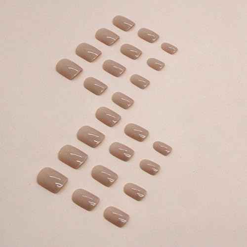 Short Nude False Nails Square Press on Nails Solid Color Nails Reusable Full Cover Fake Nails for Women and Girls 24PCS