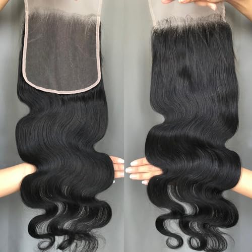 KRN 5x5 HD Lace Closure, 0.12mm Ultra-thin Skinlike Invisible Swiss HD Lace Closure Pre Plucked With Baby Hair Single Knots 12A Grade Brazilian Body Wave Closure Human Hair Free Part 22 Inch