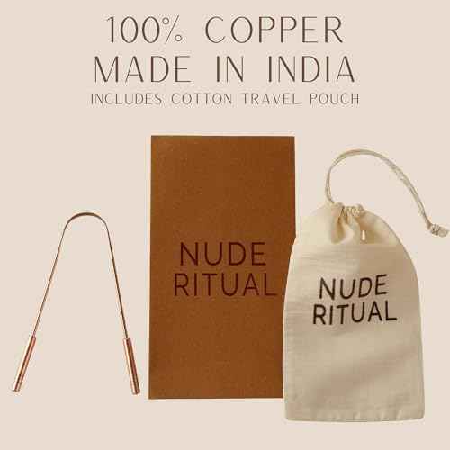 Copper Tongue Scraper for Adults ? 100% Pure Copper Tongue Cleaner for Fresh Breath & Oral Hygiene ? Ayurvedic Tongue Scraper with Travel Pouch ? Handcrafted in India by Nude Ritual