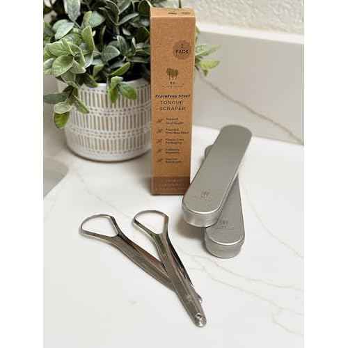 Me Mother Earth 2 pack Stainless Steel Tongue Scraper for Adults with 2 Metal Travel Cases ? Durable Metal Cleaner for Oral Care, Fresh Breath, and Eco-Friendly Dental Care