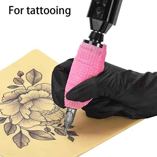 Tattoo Machine Tape, 12 Pcs Self-Adhesive Bandage 2" x 5 Yards Tattoo Grip Wrap Cover Breathable Cohesive Elastic Bandage Rolls for Tattoo Machine Tube Accessories, Sports Tape (12Pcs Mixed)
