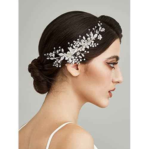 SWEETV Wedding Hair Clip Comb Handmade Bridal Hair Accessories for Women Wedding Hair piece,Silver