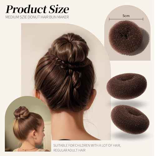 Teenitor Hair Bun Maker Kit - 4pcs Medium Donut Shapers, 10pcs Invisible Nets, 10pcs Bobby Pins, Crown Shaper Set
