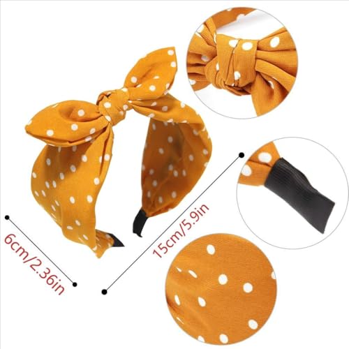6pcs/set Polka Dot Bow Headbands Vintage Retro Bunny Ears Hair Hoop Wide Knot Style Hairband Fashion and Versatile Hair Accessories for Women Girl