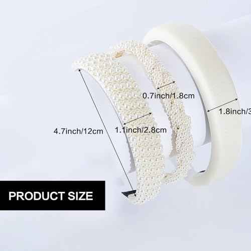 5Pcs White Pearl Headbands for Women Faux Pearl Beaded Headbands Cute Padded Headband for Women Party Wedding Hair Accessories for Bridal