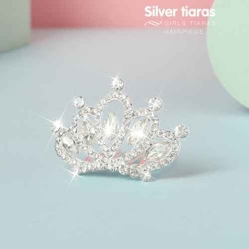 Yean Mini Princess Crown Comb Silver Crystal Tiara Hair Comb Rhinestone Hair Accessories Decorations for Women and Girls