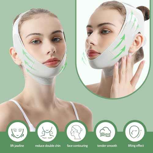 Reusable Facial Lifting Belt, V Line Lifting Mask with Chin Strap for Sleeping, Jaw Exerciser V-Shaped Double Chin Reducer, Jawline Shaper with Adjustable Straps
