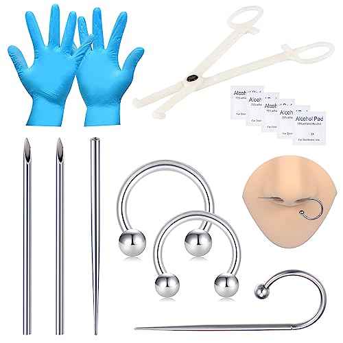 DJCIW Piercing Kit With Disposable 12G 14G 16G 18G Needles, Clamps, Taper for Belly Button, Nose, Septum, Nipple, Tongue, Eyebrow, Lip