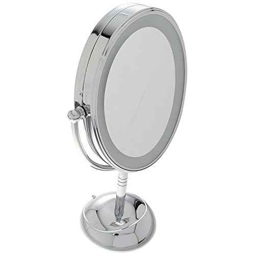 Conair Lighted Makeup Mirror, LED Vanity Mirror, 1X/7X Magnifying Mirror, Double Sided, Battery Operated in Polished Chrome
