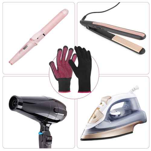 2 Pcs Heat Resistant Gloves With Silicone Bumps, Professional Thermal Styling Gloves for Women, Black, 9.36 x 4.68 inches
