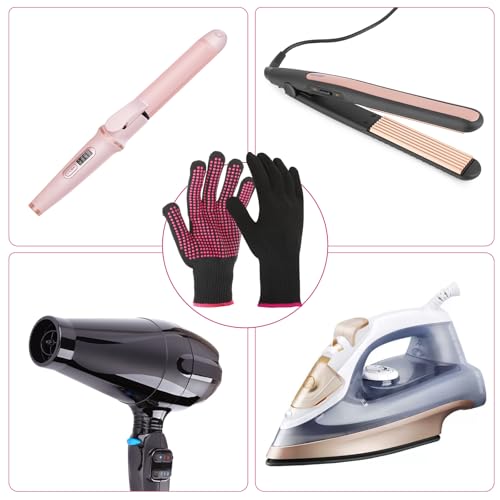 2 Pcs Heat Resistant Gloves With Silicone Bumps, Professional Thermal Styling Gloves for Women, Black, 9.36 x 4.68 inches
