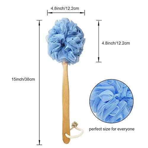 Loofah with Handle, Loofah on a Stick, Shower Sponge with Handle, Bath Brush, Shower Brush for Body, Back Scrubber for Shower, PE Soft Mesh Luffa for Men and Women