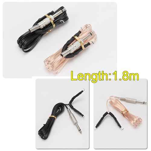 2 Pack Tattoo Clip Cord 1.8M 6FT Hook Power Supply Line Cable Cords Adapter 6.35mm 1/4 Plug Connection For Tattoo Machine Equipment Gun Spare Parts Accessory Transparent + Black