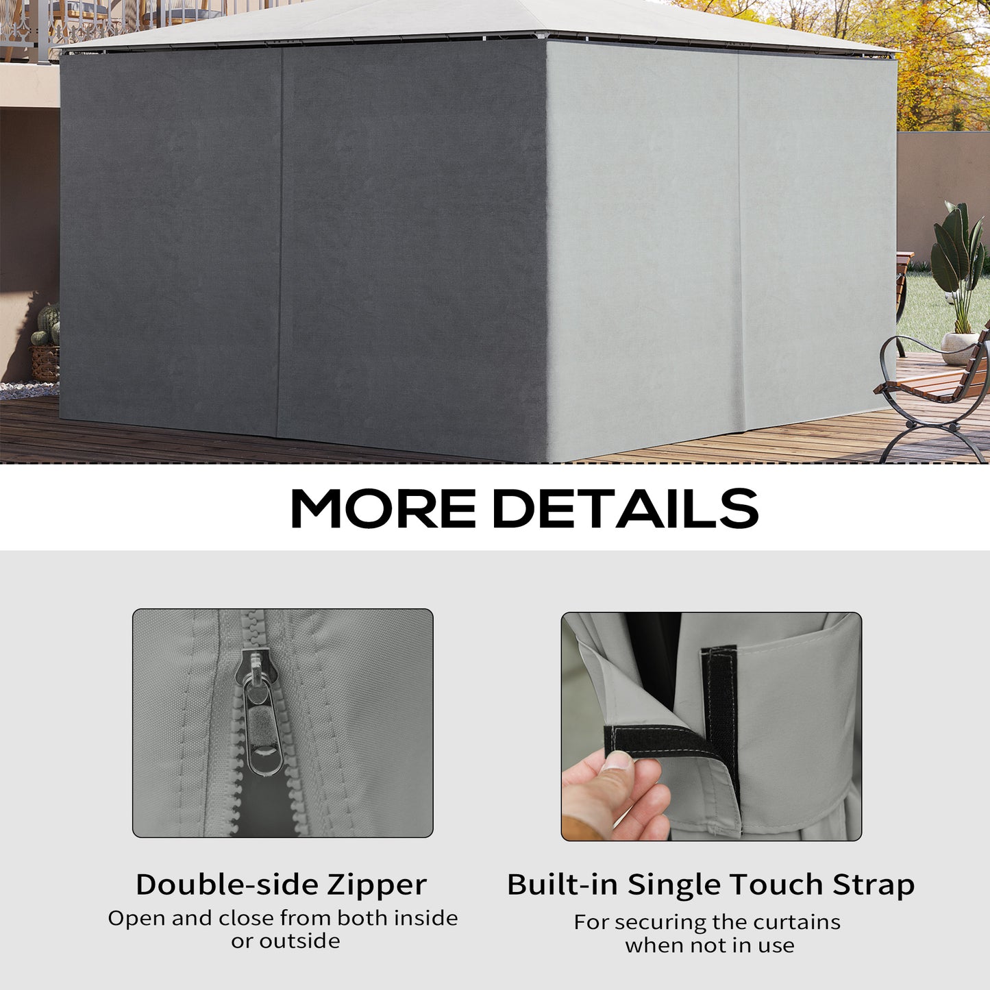Gazebo Sidewall Set with Hooks & C-Rings - Light Gray