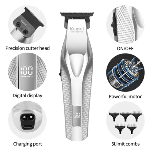 KEMEI KM-3023-702 Professional Hair Clipper for Men, Zero Gapped Cordless Beard Trimmer, Barber Clippers with USB Rechargeable, Edgers, Fade Clipper, Gift for Men