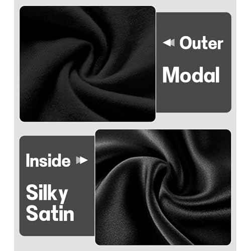2pcs Silk Satin Bonnet Hair Wrap for Sleeping, Adjustable Strap Curly Natural Hair Night Caps for Women Men(Black&Black)