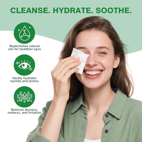 60PCS Tea Tree Oil Eyelid Wipes ? Individually Wrapped Eye Lid Cleaning Wipes£¬Soothing For Sensitive Eyes, Stay Hydrated Lid Wipe