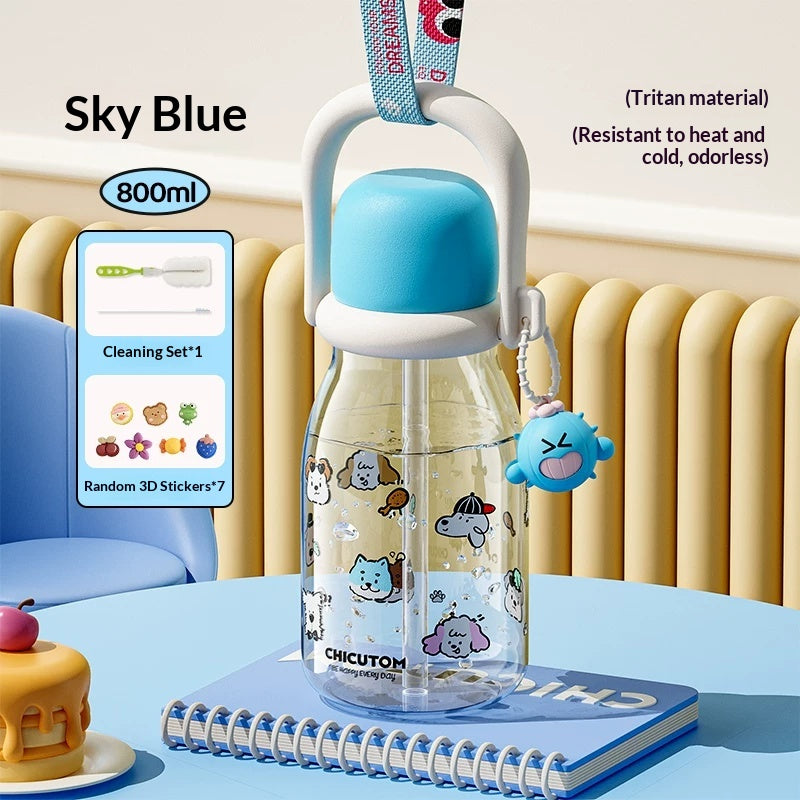 Large Capacity Plastic Water Bottle with Straw - 800ML, Multiple Colors