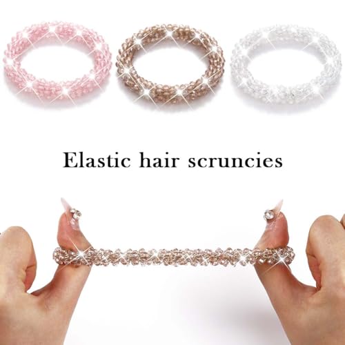 Fashey Rhinestone Hair Tie Fancy Ponytail Holders Sparkly Beaded Scrunchies Hair Accessories for Women (Type B)