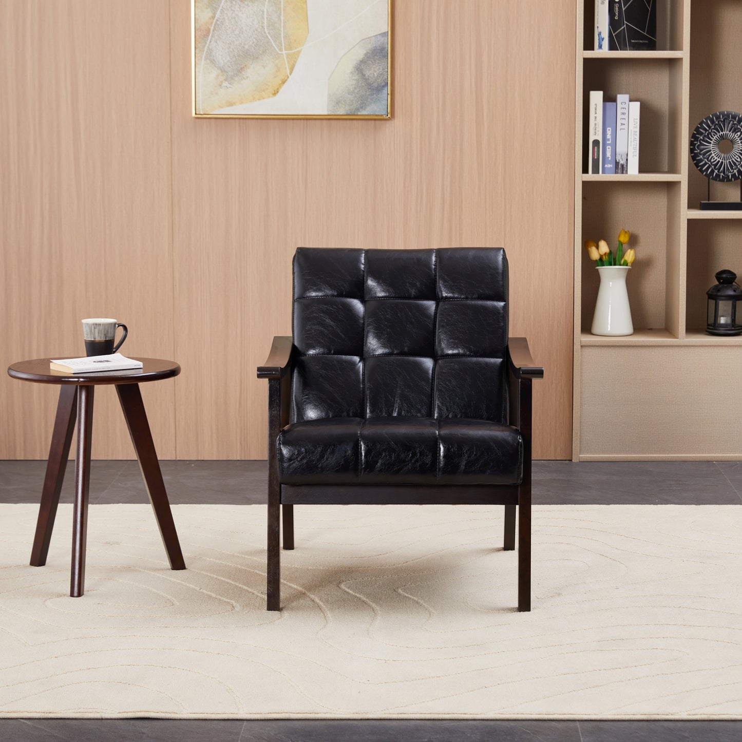 Modern High Back Armchair - Antique Black PU Leather