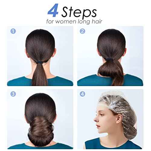 Aquior Shower Cap Disposable, 100 PCS Shower caps Large&Thick Waterproof Clear Plastic Elastic Hair Bath Caps For Women Kids Girls, Hotel and Hair Solon, Travel Spa, Home Use¡¦