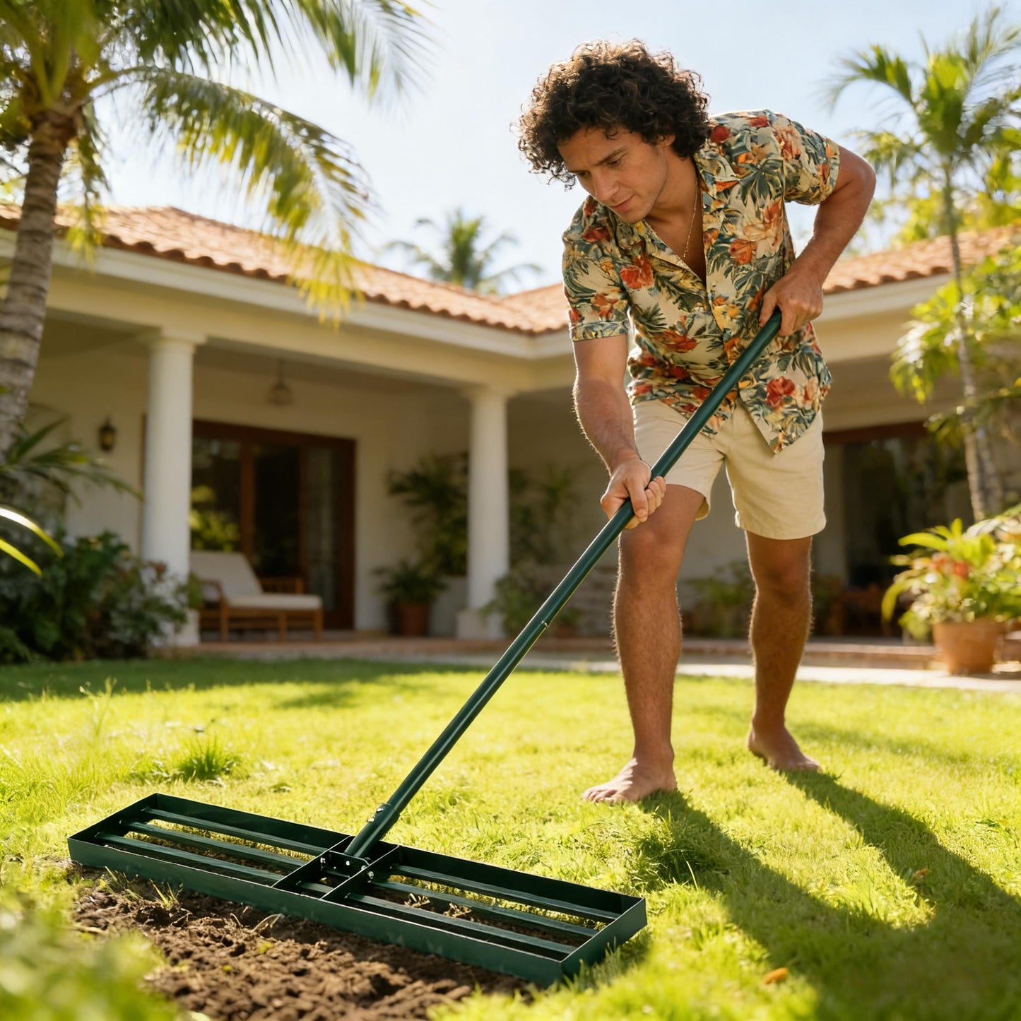 Heavy Duty Lawn Leveling Rake - 36" Wide Metal Head, Green