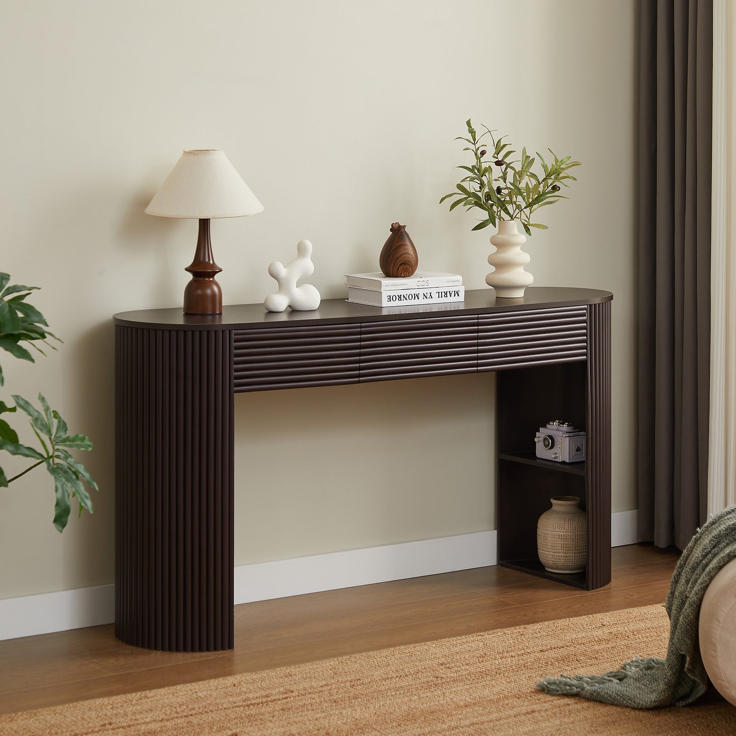 Retro Console Table with Storage - 3 Drawers, Espresso