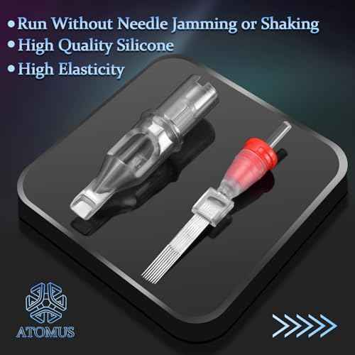 ATOMUS 50pcs Tattoo Cartridge Needles Size #10 RS RM M1 Purple Round Liner Tattoo Needles for Tattoo Gun Pen (5RS+7RS+9RS+7M1+9M1+11M1+7RM+9RM+11RM+15RM)
