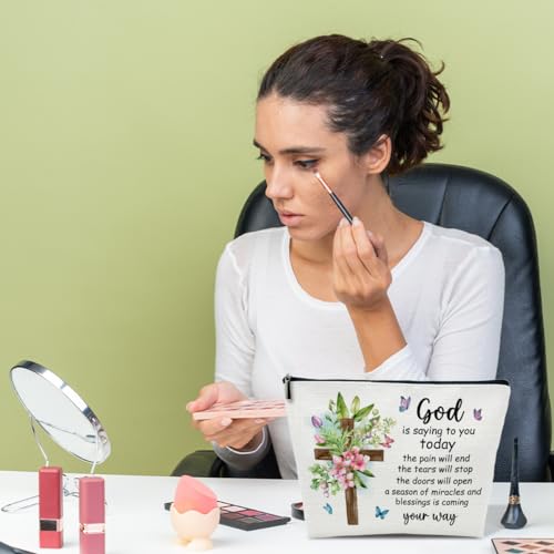 Inspirational Christian Gifts for Women Her - Religious Gifts for Women - God Is Saying to You Today Makeup Bag Cosmetic Bag