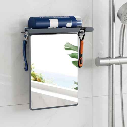 TAILI Shower Mirror Fogless for Shaving - with Powerful Suction, Razor Holder for Shower, Anti-Fog Adjustable for Bathroom,Makeup Shave Mirror Wall Mounted, Shatterproof & Removable,Grey
