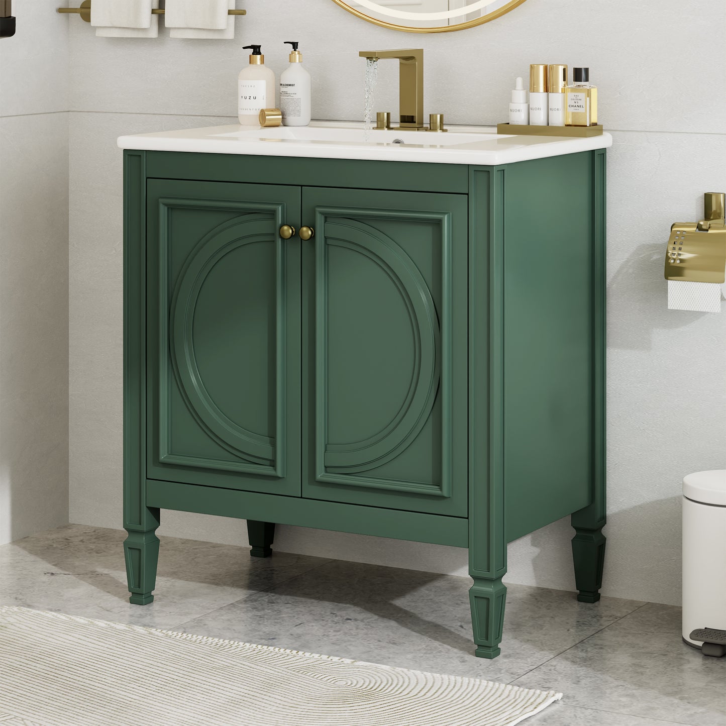 30" Vintage Bathroom Vanity with Sink & Soft Close Doors - Green