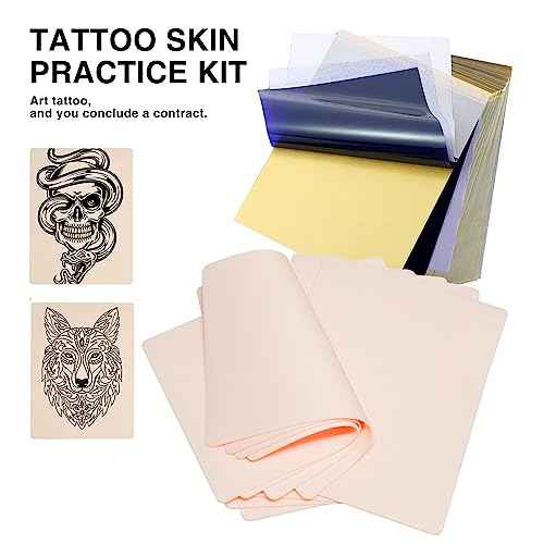 Urknall 40PCS 1.3mm Tattoo Skin Practice with Stencil Paper Fake Skins and Transfer Paper Kit Including 10PCS Fake Skins and 30PCS Stencil Papers for Tattoo Supplies