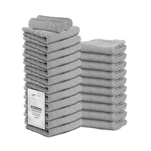 Hand Towels (Pack of 24) Grey Economy Salon Towels - 100% Cotton Spa Towel ? 16 x 27 Inches Highly Absorbable, Facial, Gym, Hair Towels Face Towels Bulk