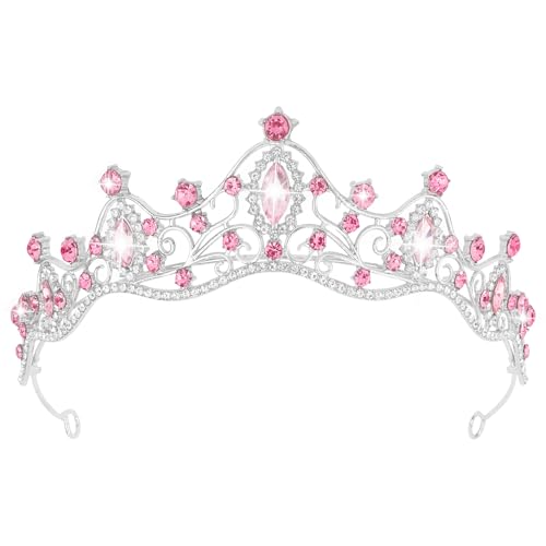 Tiaras for Women Princess Crown Headband Birthday Queen Rhinestone Shiny Pink Tiara for Women Princess Decoration for Party, Birthday, Halloween, Photo, Gift, Christmas