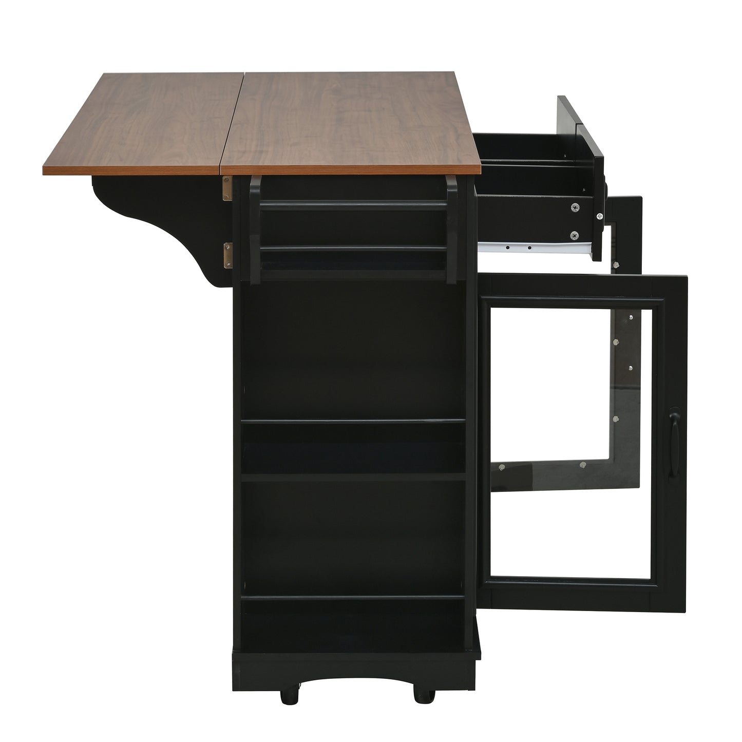 54" Mobile Kitchen Island with Glass Door Storage & Power Outlet