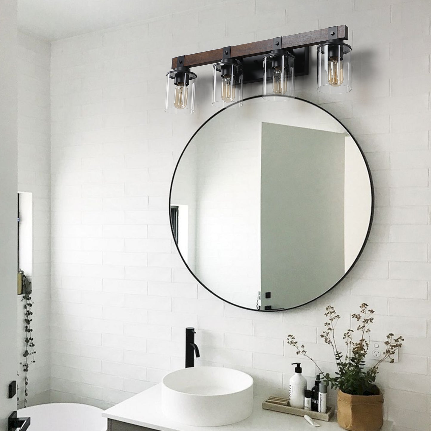 27-Inch Rustic 4-Light Vanity Light Fixture with Glass Shades