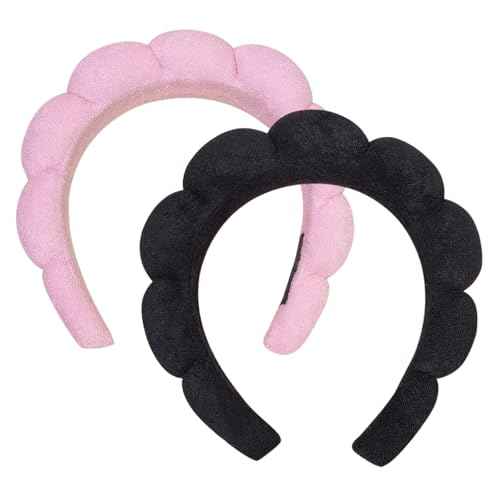 2 Pack Spa Headband for Washing Face, Cute Puffy Bubble Skincare Headband, Soft Terry Cloth Makeup Hair Band for Women Getting Ready Routine