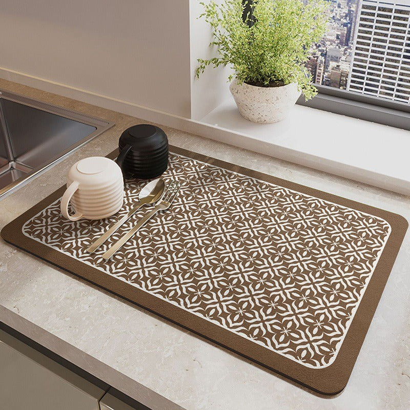 Absorbent Dish Drying Mat Water Drainage Pad for Kitchen Counter Non-Slip