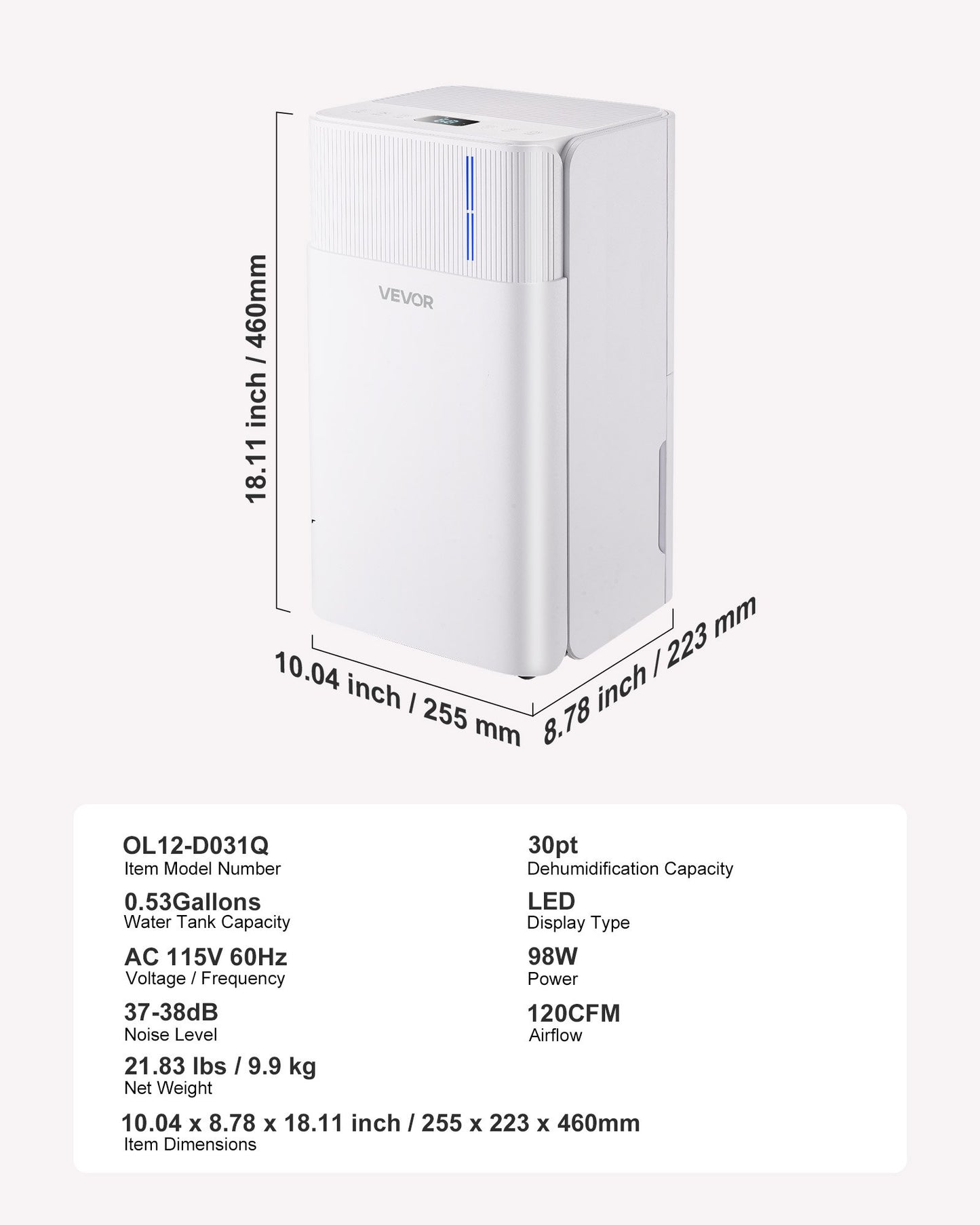 30 Pints Dehumidifier - Smart Humidity Control, Low Noise