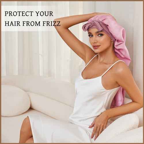 Long Bonnet for Braids & Curly Hair, Silk Satin Bonnet for Sleeping, Extra Large Bonnets for Women Braid (Black Pink)