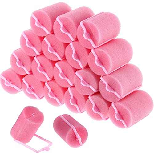 Geyoga 18 Pieces Sponge Hair Rollers Large Soft Foam Hair Styling Curlers Large Size Hairdressing Curlers for Women(Pink,1.6 x 2.8 Inches)