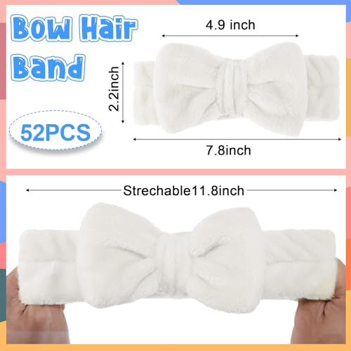 Tigeen 52 Pieces Spa Headband for Washing Face Bulk Soft Coral Fleece Skincare Headband, Bow Makeup Cosmetic Hairband Fluffy Shower Spa Essentials for Girls Women Slumber Supplies(White,Solid Series)