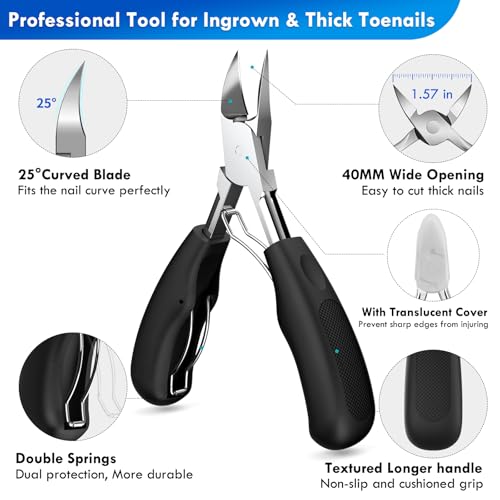 Professional Ingrown Toenail Tools Kit for Seniors,Wide Jaw Straight Nail Clippers,Large Angled Nail Clipper Cutters for Heavy Duty Thick Toe Nails or Fingernail,Manicure Set for Men Women
